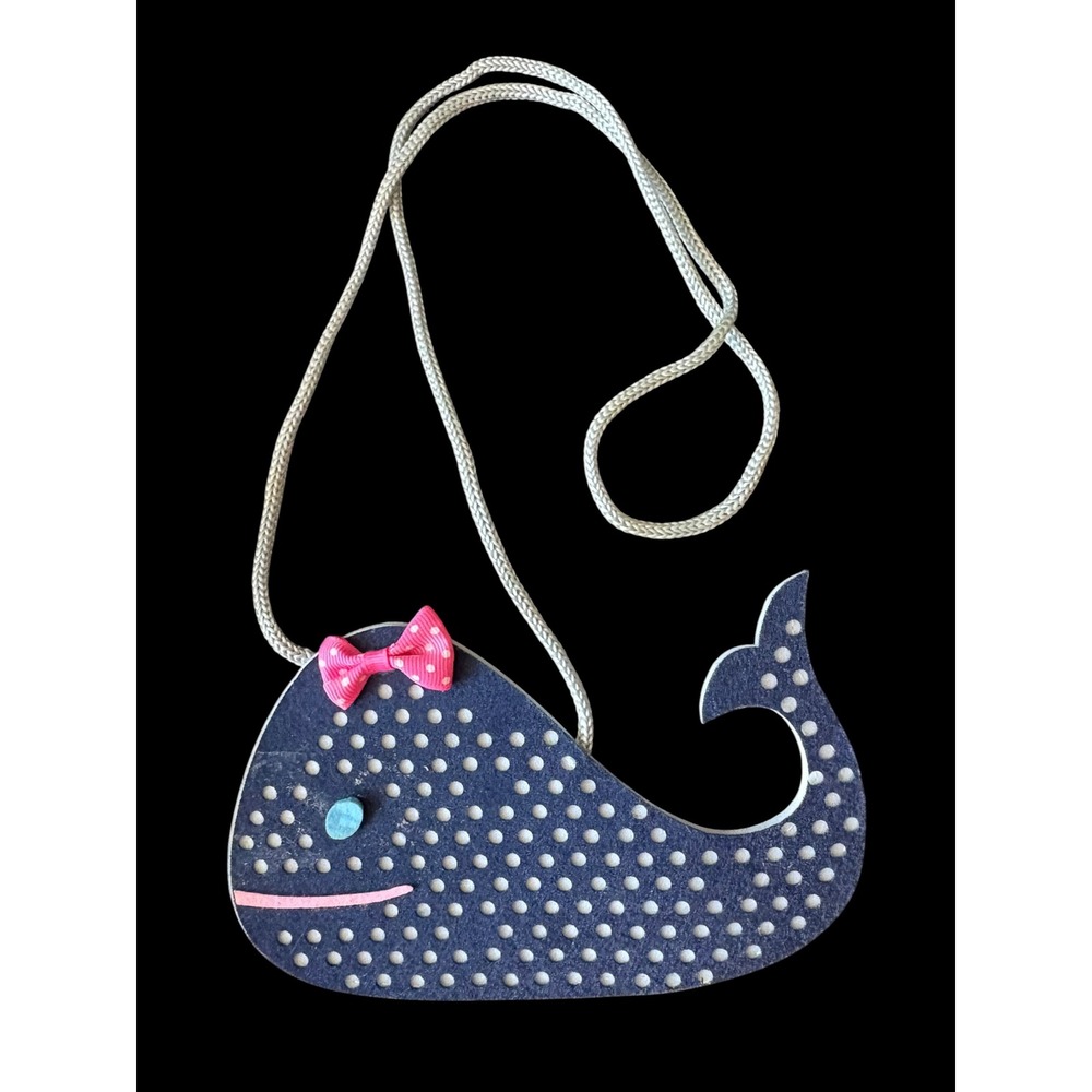 Kids Whale Felt Purse Blue Polka Dot Pink Bow Girls Crossbody Shoulder Bag